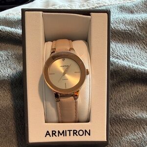 Armitron Gold-Tone Watch with Beige Strap